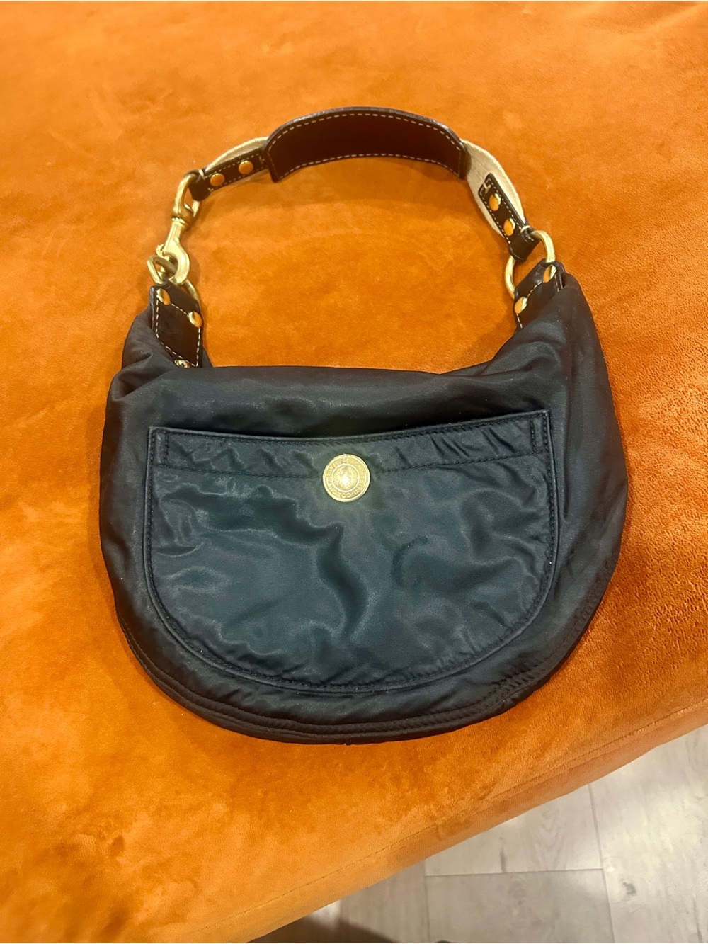 Coach Hamptons black satin hobo bag